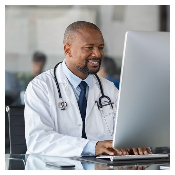 medical doctor using computer